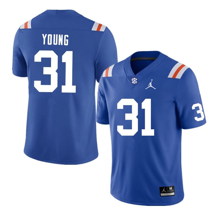 NCAA Florida Gators Jordan Young Men's #31 Nike Blue Throwback Stitched Authentic College Football Jersey IDA1664RP